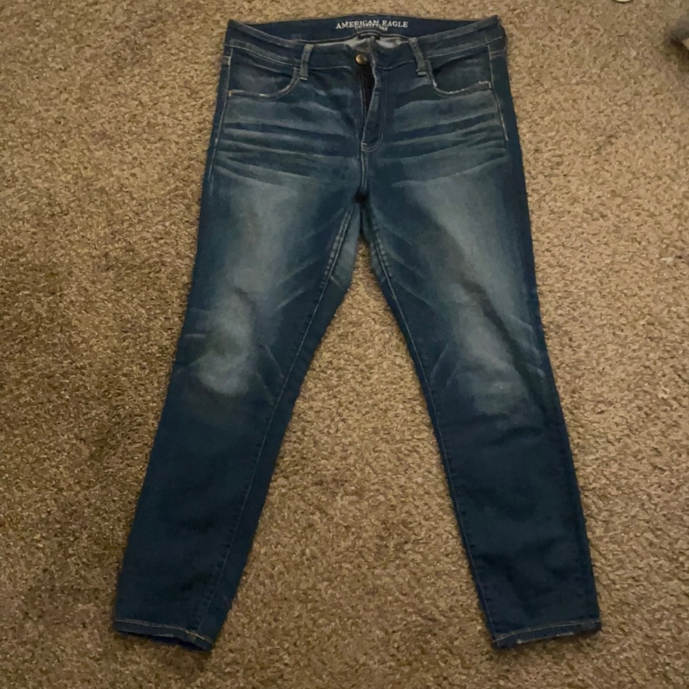 AE Bright Blue Super Stretch Jegging Skinny Jeans, Size 14
